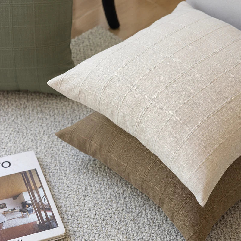 Square Accent Pillow Grid Texture Polyester-Cotton Removable Cover