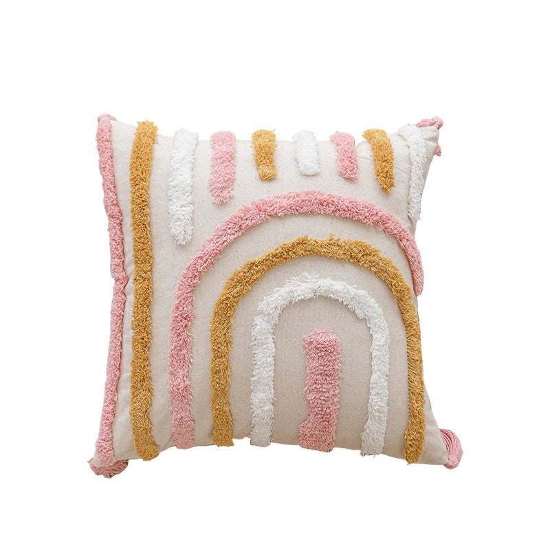 Square Accent Pillow Hand-Tufted Cotton & Tassels
