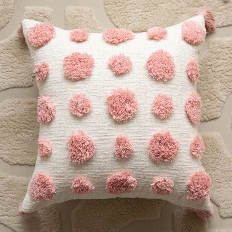 Square Accent Pillow Hand-Tufted Cotton & Tassels