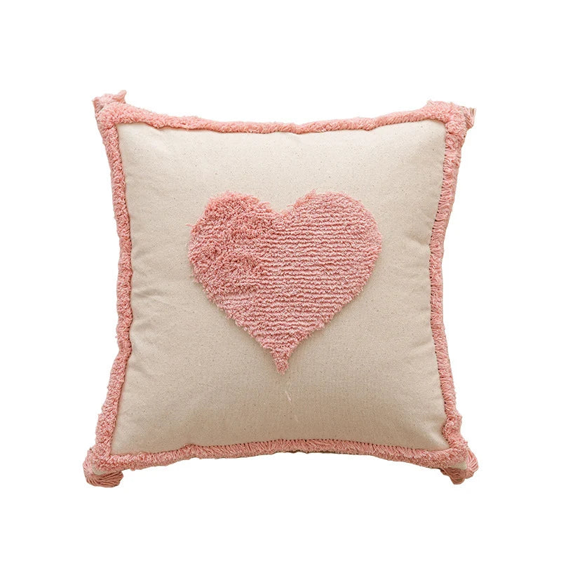 Square Accent Pillow Hand-Tufted Cotton & Tassels