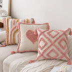 Square Accent Pillow Hand-Tufted Cotton & Tassels
