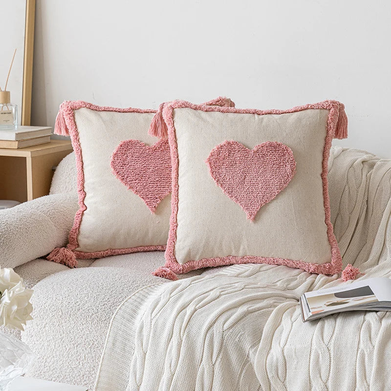 Square Accent Pillow Hand-Tufted Cotton & Tassels
