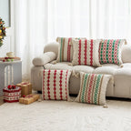 Square Accent Pillow Handloom Cotton Embroidered Tassels