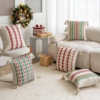 Square Accent Pillow Handloom Cotton Embroidered Tassels