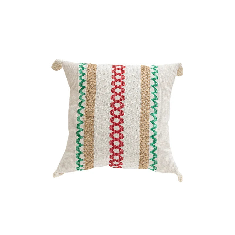 Square Accent Pillow Handloom Cotton Embroidered Tassels