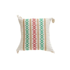 Square Accent Pillow Handloom Cotton Embroidered Tassels
