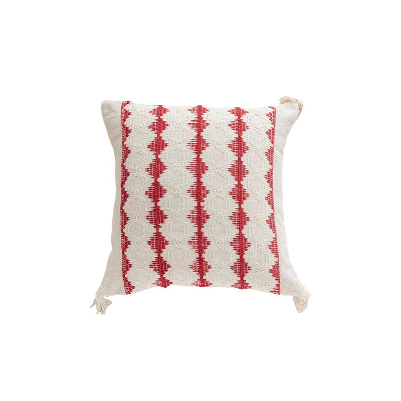 Square Accent Pillow Handloom Cotton Embroidered Tassels