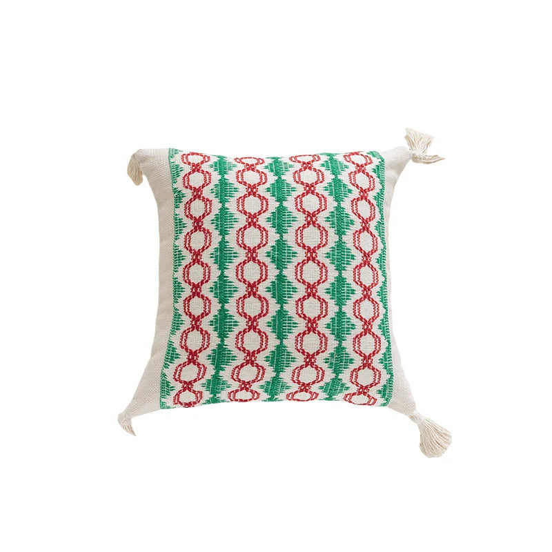 Square Accent Pillow Handloom Cotton Embroidered Tassels