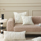 Square Accent Pillow Tufted Triangle & Bouclé Removable Cover