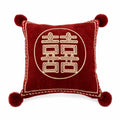 Square Accent Pillow Velvet Embroidered Pom-Pom Trim Removable Cover