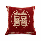 Square Accent Pillow Velvet Embroidered Pom-Pom Trim Removable Cover