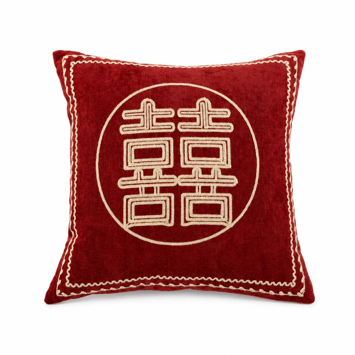 Square Accent Pillow Velvet Embroidered Pom-Pom Trim Removable Cover