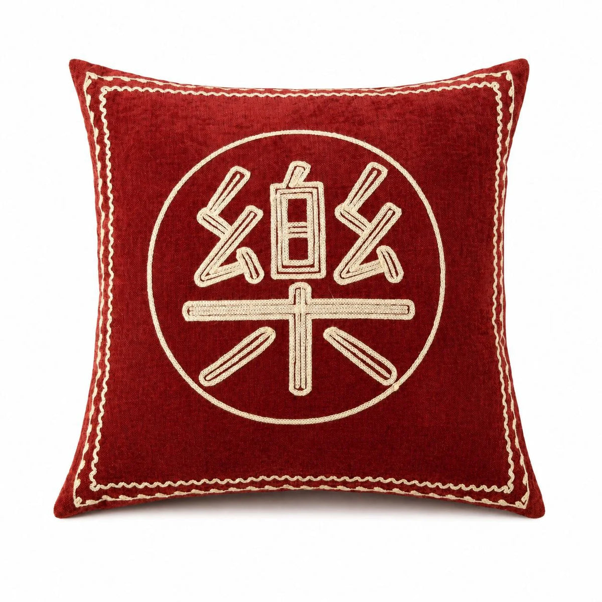 Square Accent Pillow Velvet Embroidered Pom-Pom Trim Removable Cover