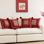 Square Accent Pillow Velvet Embroidered Pom-Pom Trim Removable Cover