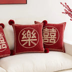 Square Accent Pillow Velvet Embroidered Pom-Pom Trim Removable Cover