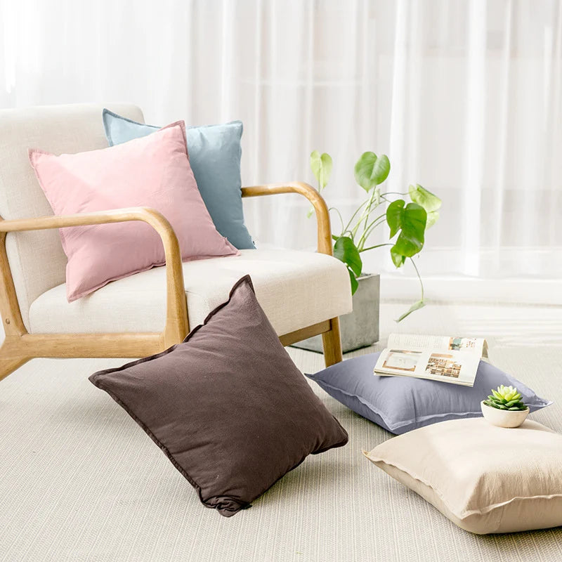 Square Cushion Cover 45x45cm Cotton-Linen Pigment-Dyed Concealed Zipper