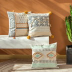 Square Cushion Cover Block Print Braided Tassels