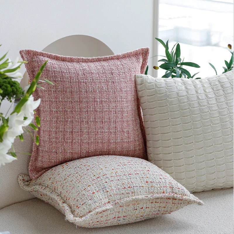 Square Cushion Cover Bouclé Piped Edge Machine Washable