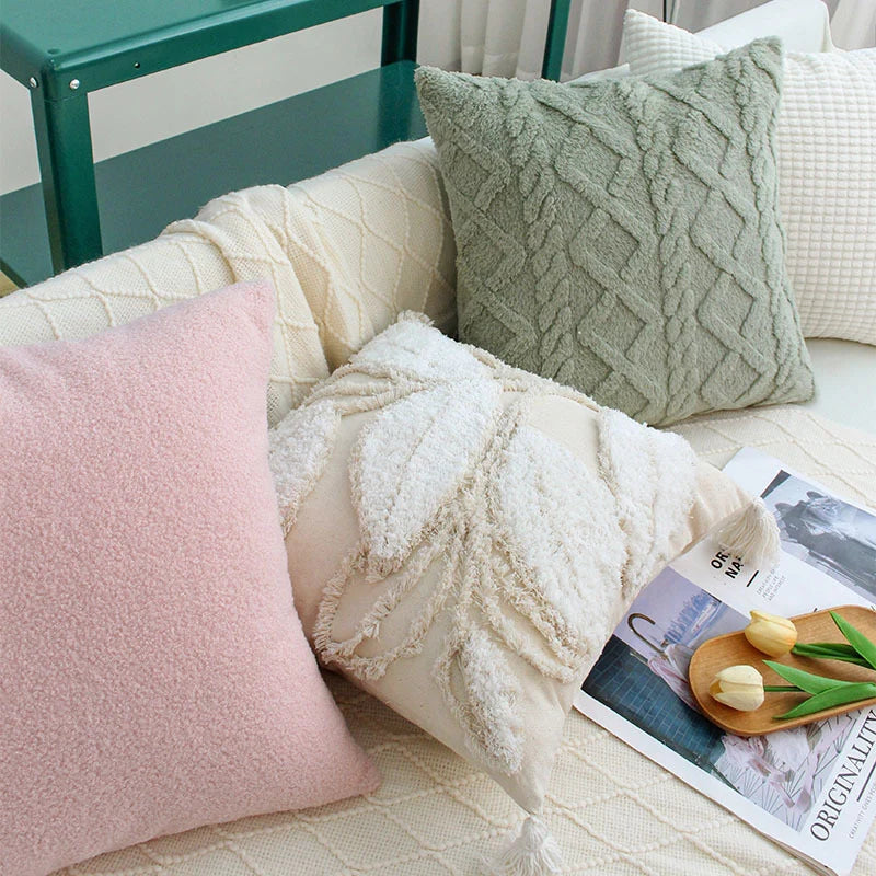 Square Cushion Cover Bouclé Teddy Texture & Concealed Zipper