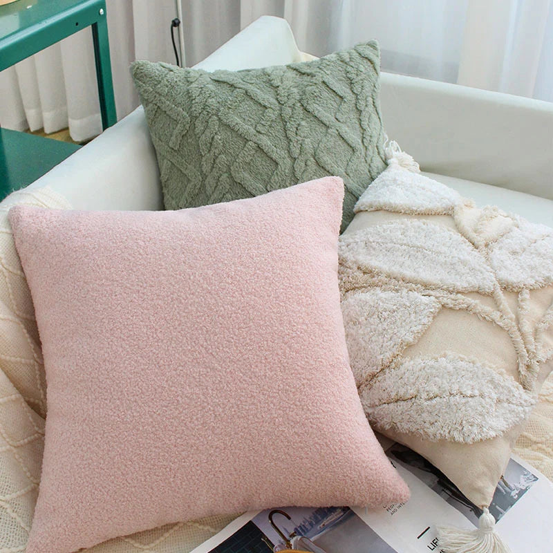 Square Cushion Cover Bouclé Teddy Texture & Concealed Zipper