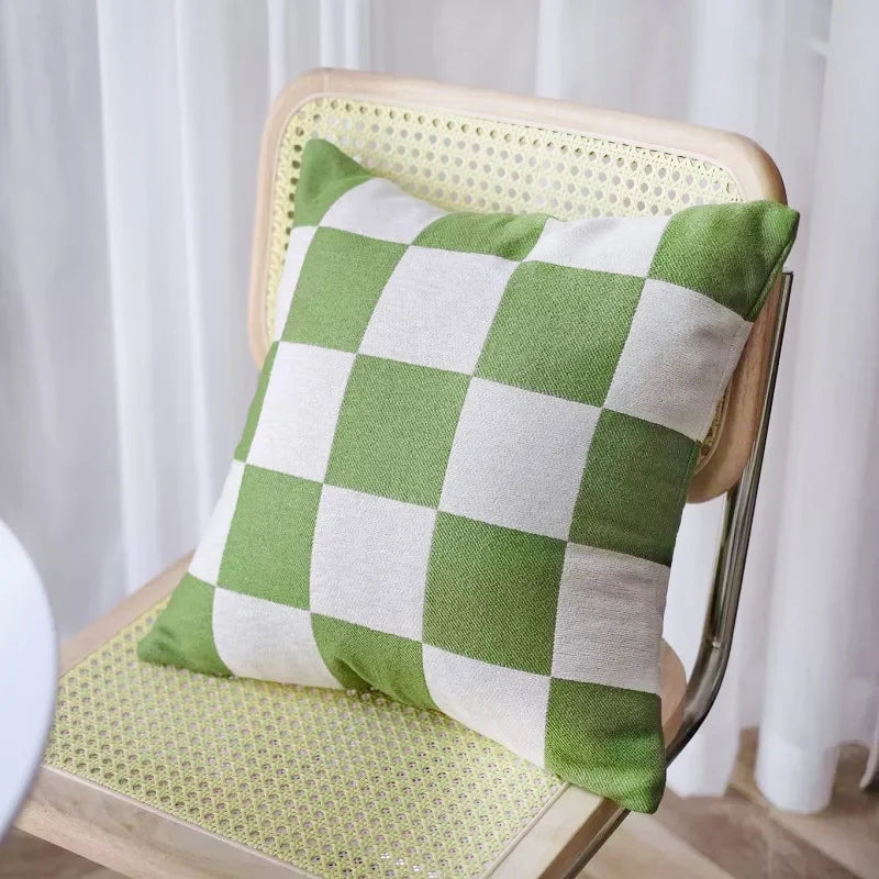 Square Cushion Cover Checkered Chenille Concealed Zipper