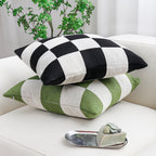 Square Cushion Cover Checkered Chenille Concealed Zipper