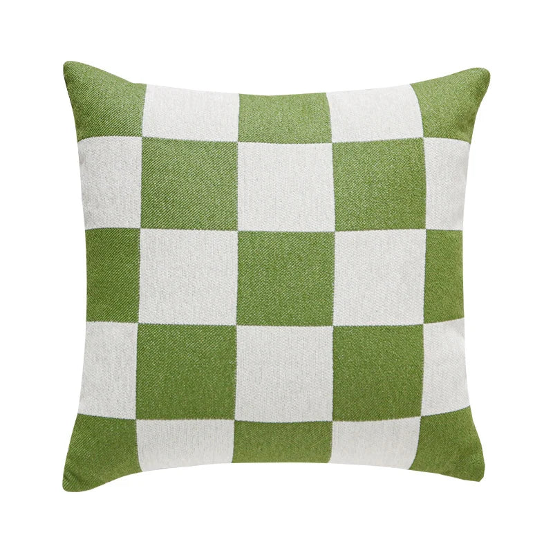 Square Cushion Cover Checkered Chenille Concealed Zipper