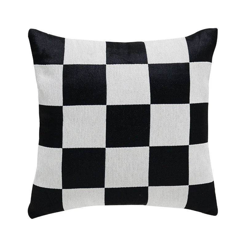 Square Cushion Cover Checkered Chenille Concealed Zipper
