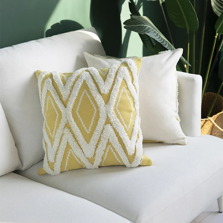 Square Cushion Cover Chenille Tufted Diamond Texture Cotton Blend