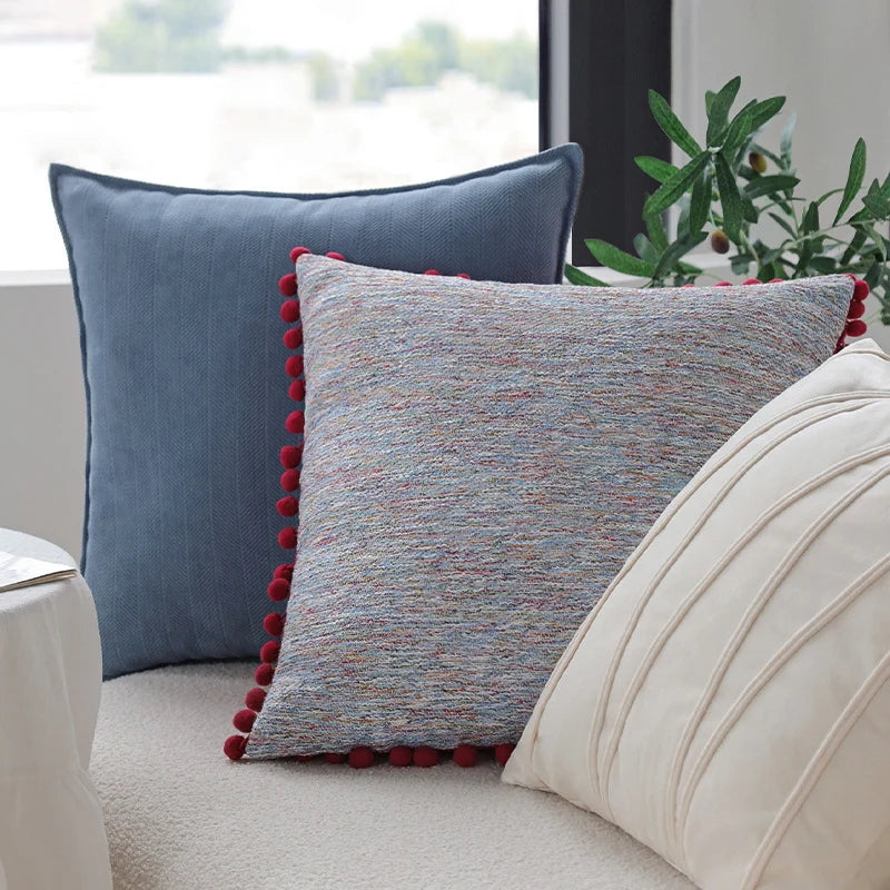 Square Cushion Cover Cotton Blend Herringbone Piped Edge