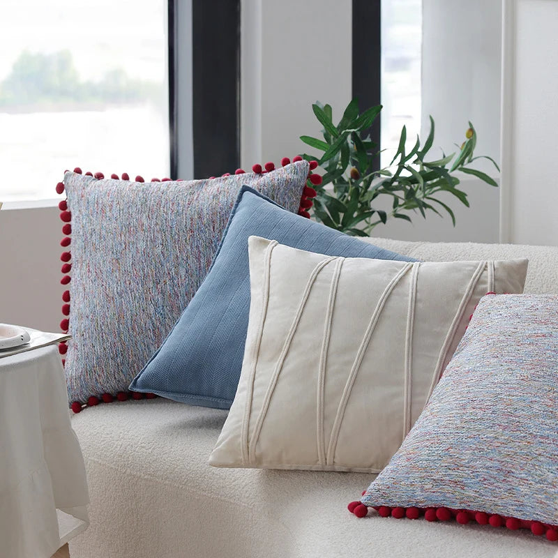 Square Cushion Cover Cotton Blend Herringbone Piped Edge