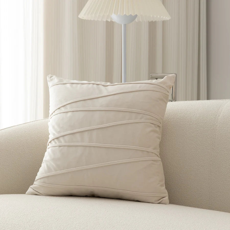 Square Cushion Cover Cotton Blend Herringbone Piped Edge