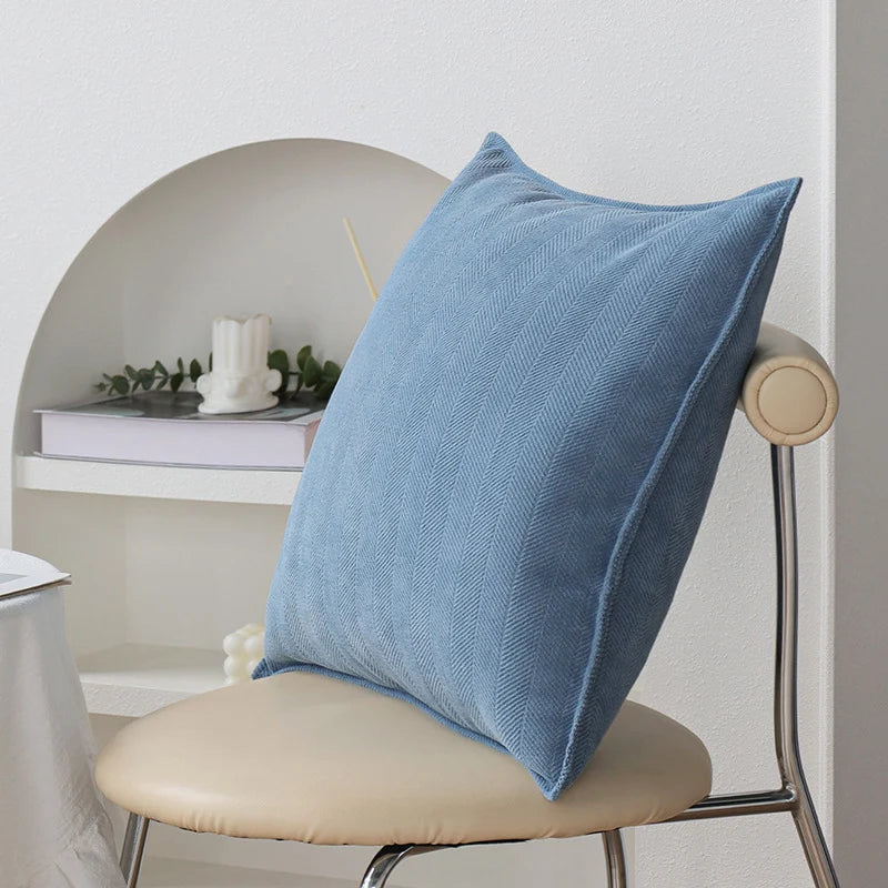 Square Cushion Cover Cotton Blend Herringbone Piped Edge