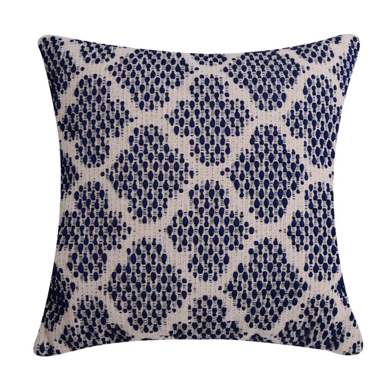Square Cushion Cover Cotton-Linen Tufted Stripes & Bouclé Accents