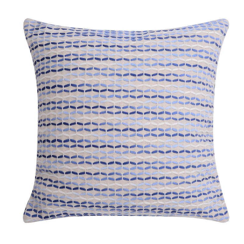 Square Cushion Cover Cotton-Linen Tufted Stripes & Bouclé Accents