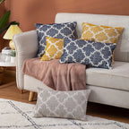 Square Cushion Cover Cotton-Linen Tufted Stripes & Bouclé Accents