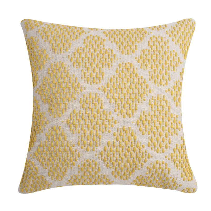 Square Cushion Cover Cotton-Linen Tufted Stripes & Bouclé Accents