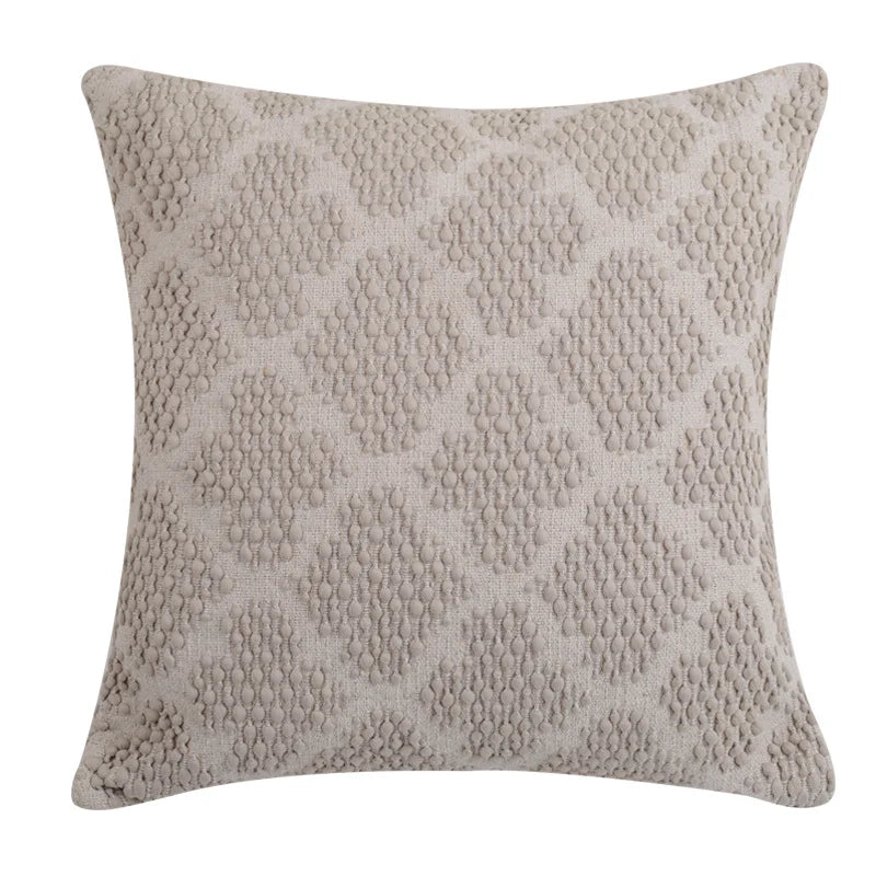 Square Cushion Cover Cotton-Linen Tufted Stripes & Bouclé Accents