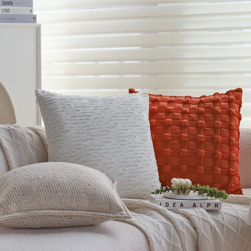 Square Cushion Cover Embossed Cotton Blend Concealed Zipper