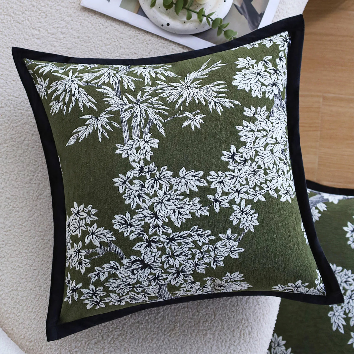 Square Cushion Cover Embroidered Jacquard Concealed Zipper