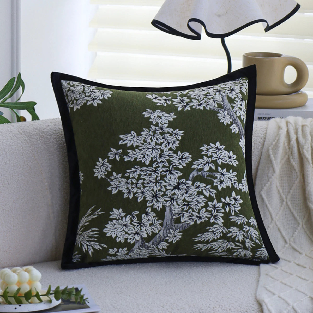Square Cushion Cover Embroidered Jacquard Concealed Zipper