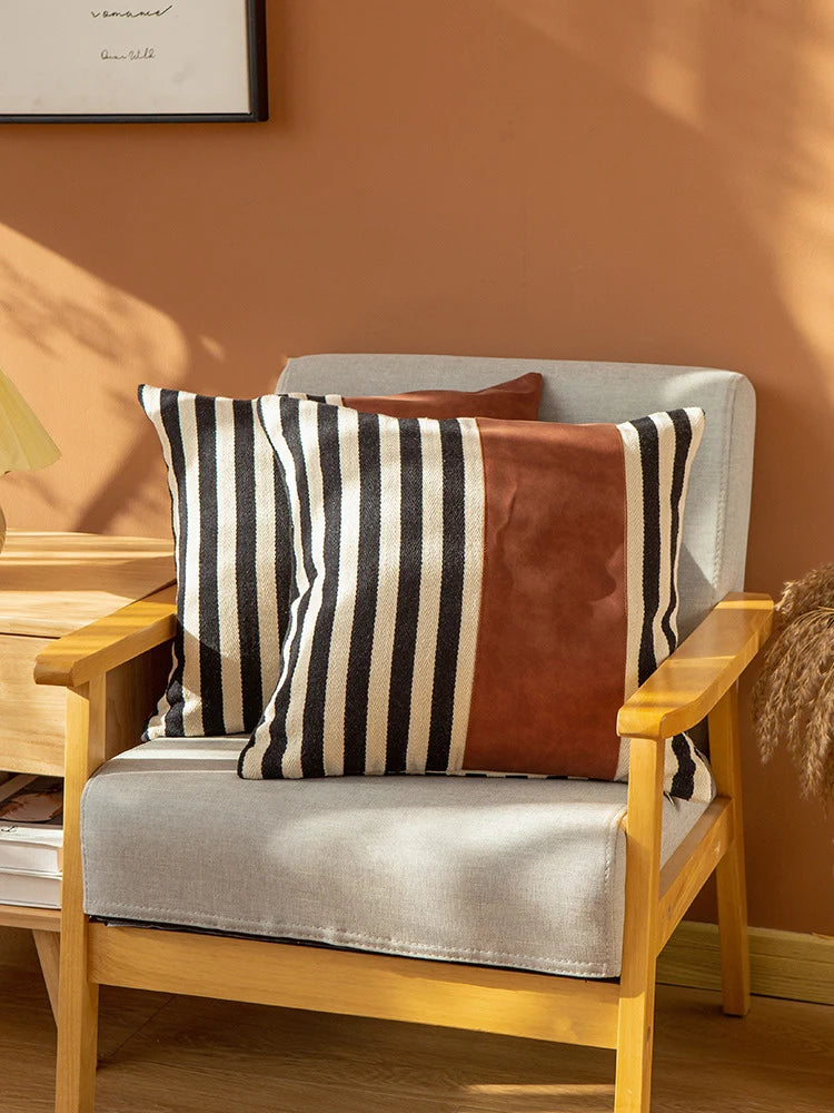 Square Cushion Cover Faux Leather Concealed Zipper 18x18in