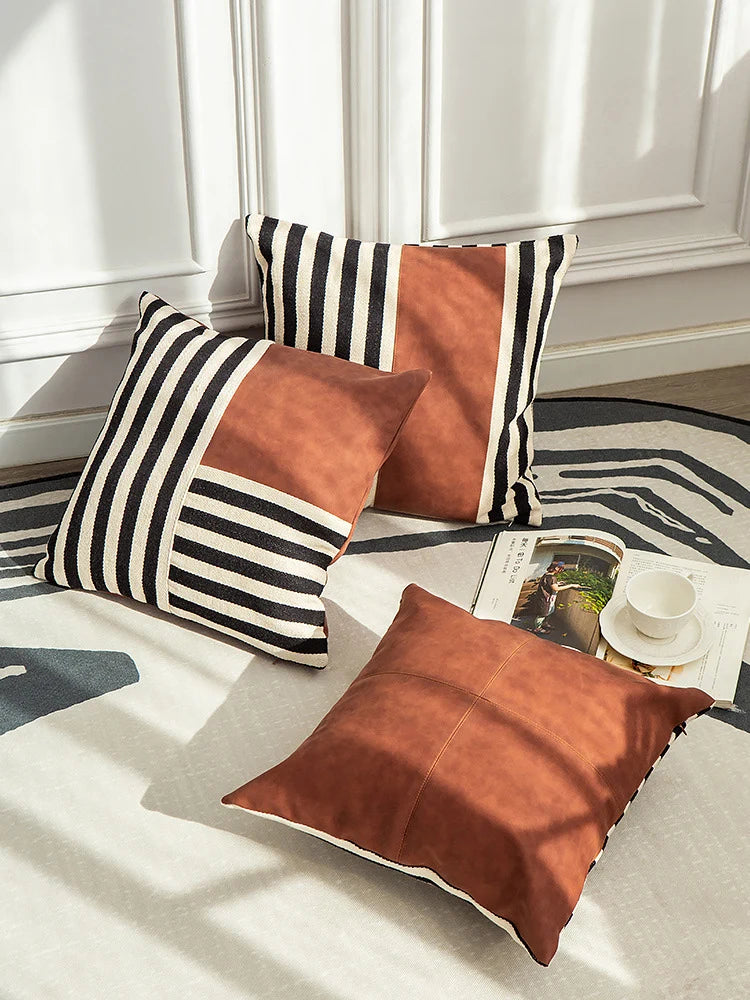 Square Cushion Cover Faux Leather Concealed Zipper 18x18in
