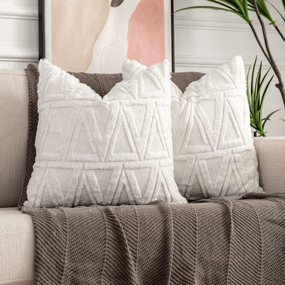 Square Cushion Cover Geometric Chenille Tufting Cotton Blend