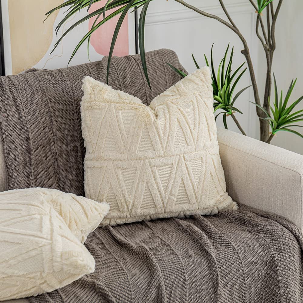 Square Cushion Cover Geometric Chenille Tufting Cotton Blend
