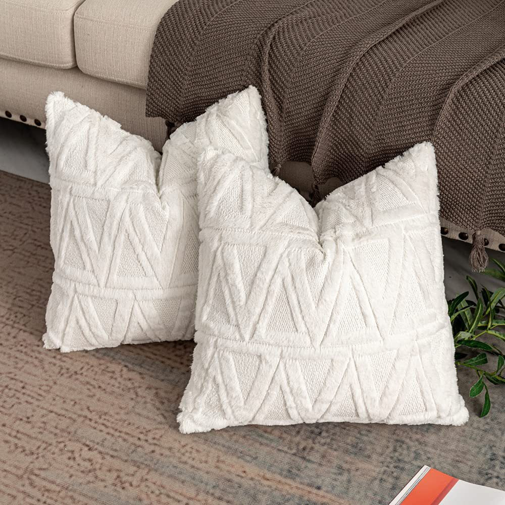 Square Cushion Cover Geometric Chenille Tufting Cotton Blend