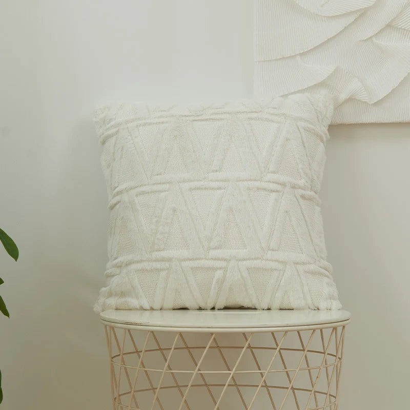 Square Cushion Cover Geometric Chenille Tufting Cotton Blend