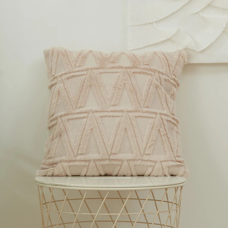 Square Cushion Cover Geometric Chenille Tufting Cotton Blend