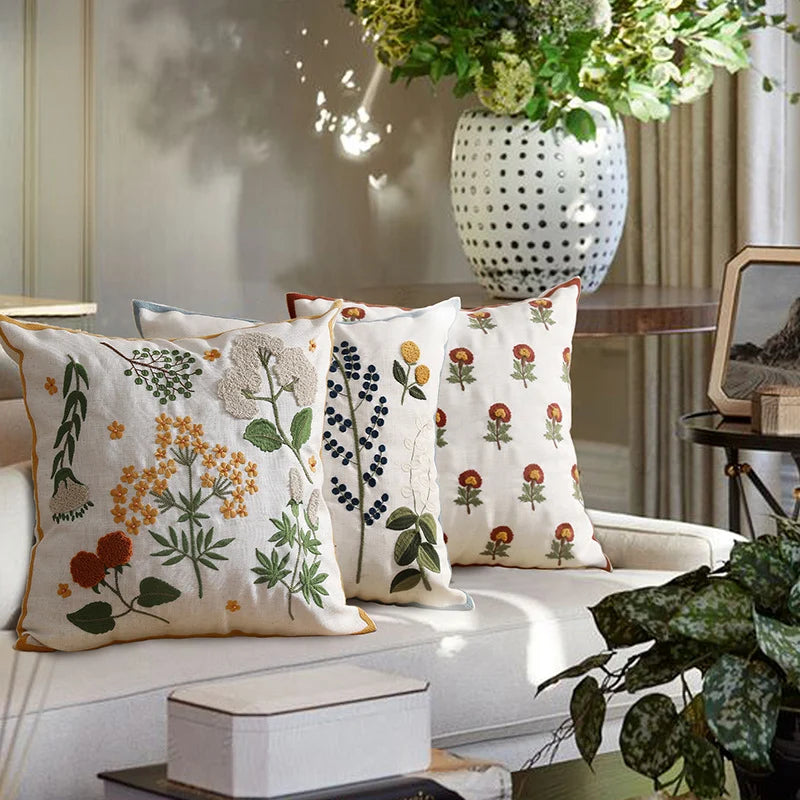 Square Cushion Cover Hand-Tufted Floral Chenille Hidden Zip
