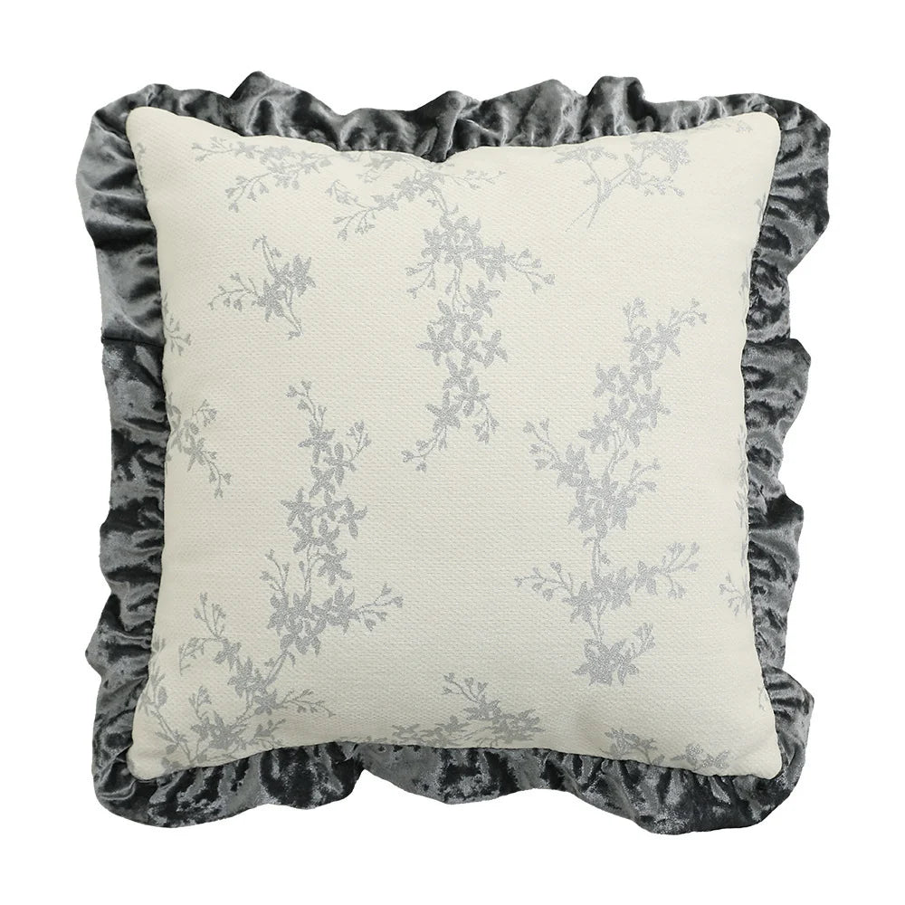 Square Cushion Cover Hand-Tufted Floral Chenille Hidden Zip